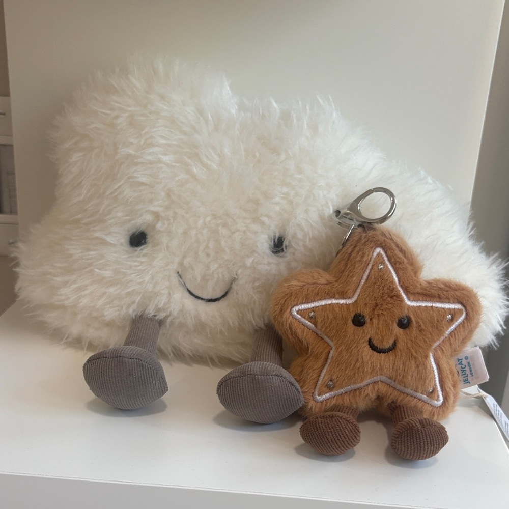 Jellycat Cream Cloud Plush with Brown Star Keychain